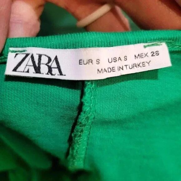 Zara Women's Emerald Green Cotton/Poly/Spandex W White Embroidered Tunic Summer - Picture 9 of 10